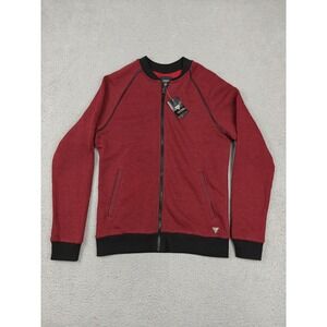 Guess Jacket Mens Small Red Havana Marlow Bomber Full Zip Knit Logo Lightweight